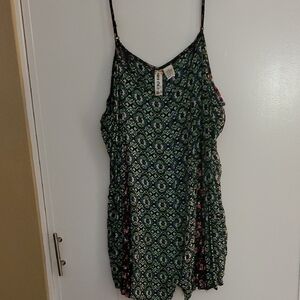 Mimi Chica Black and Green Patterned Shorts Romper